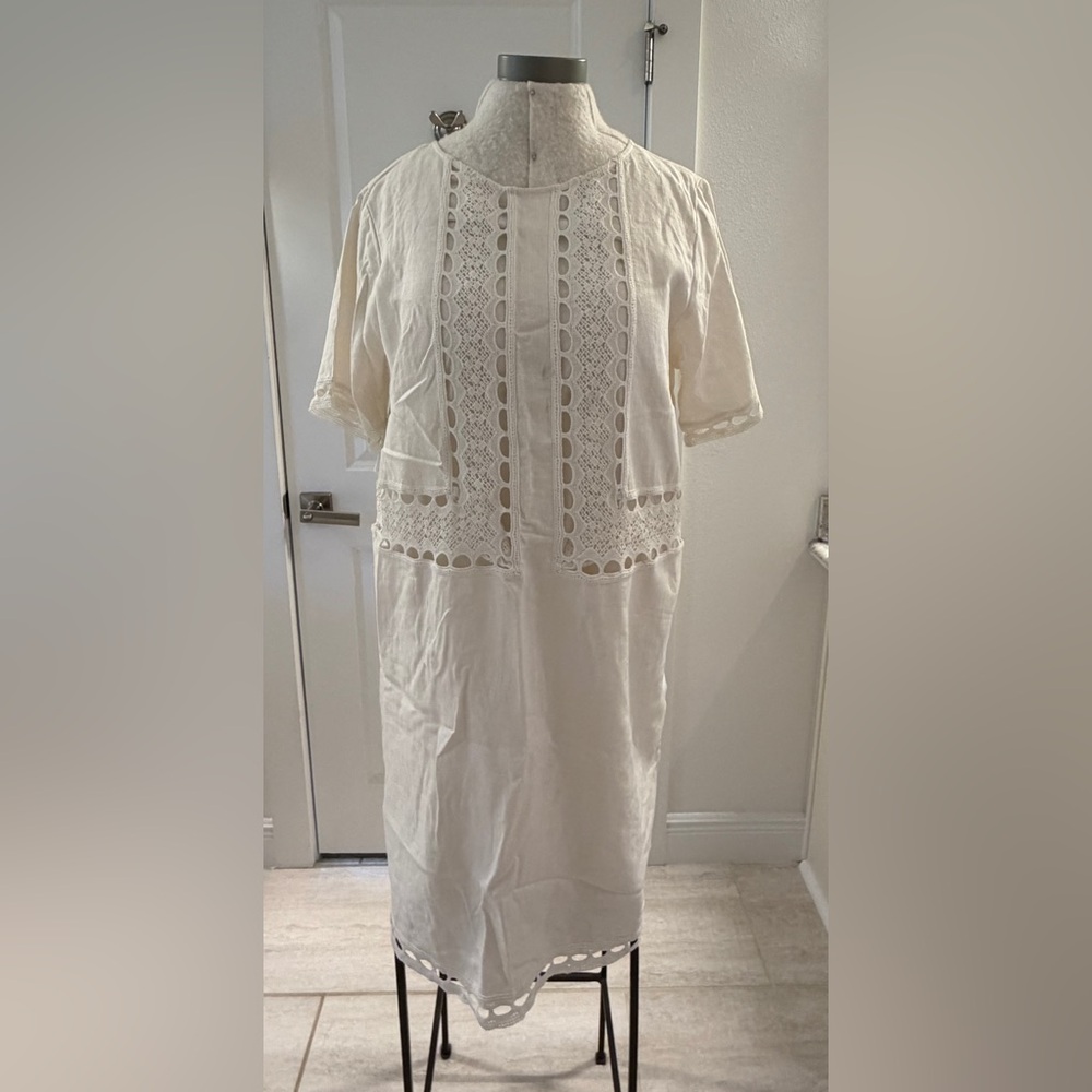 NWT Ann Taylor Sheath Dress - White Linen and Lace, Short-Sleeved - Picture 3 of 8